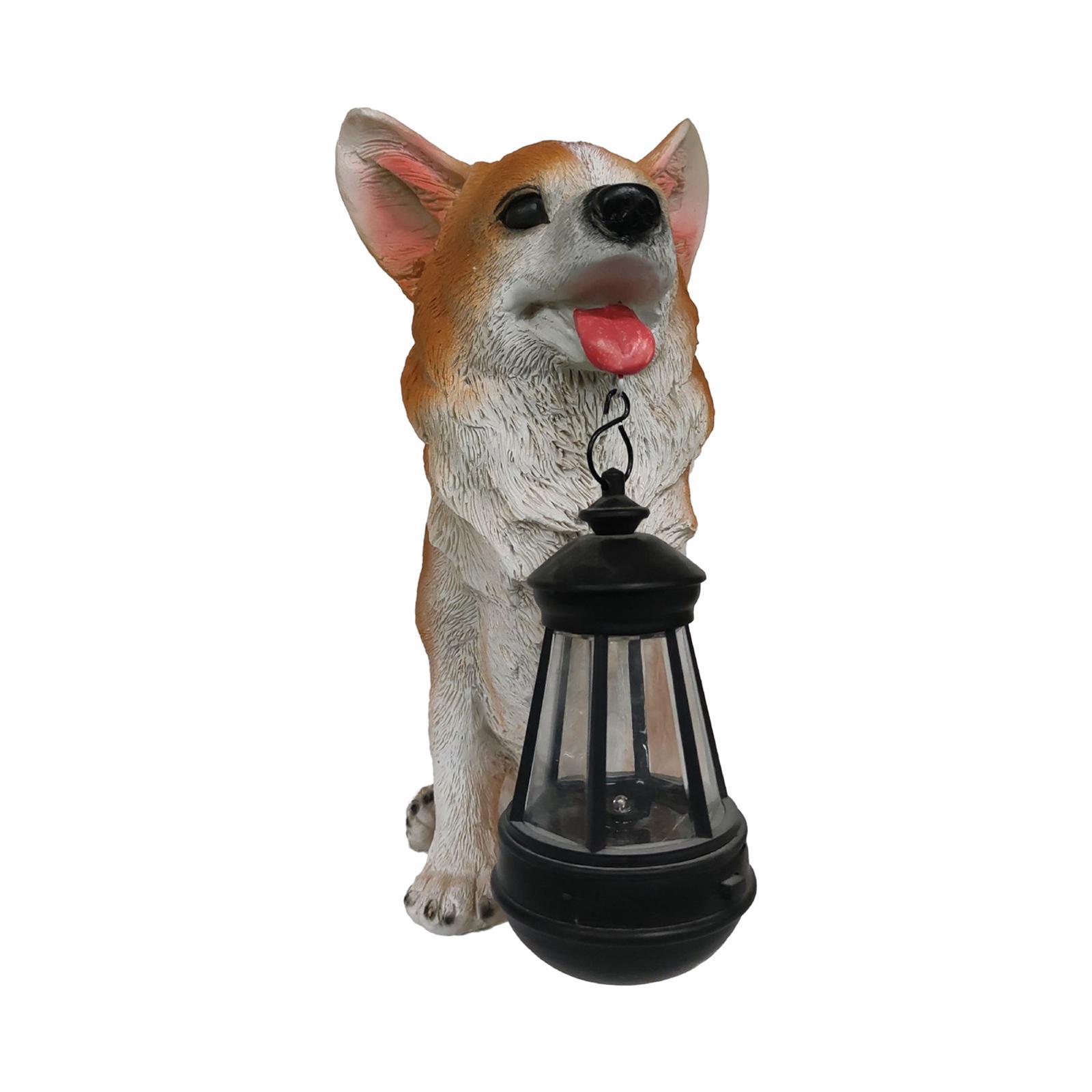 Resin Figurine Hanging Lantern Yard Lamp Solar Lights Garden Dogs Statue