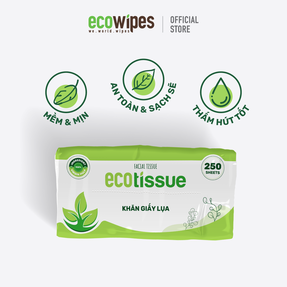 Combo 05 gói khăn giấy lụa khăn giấy ăn rút Ecotissue gói 250 tờ thấm hút tốt mềm mịn an toàn sạch sẽ