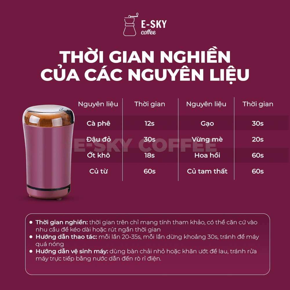 Máy Xay Cà Phê Mini E-sky Coffee Nhỏ Gọn Tiện Lợi Đa Năng, Máy Xay Tỏi Ớt, Hạt Khô, Ngũ Cốc Siêu Mịn, Siêu Nhanh