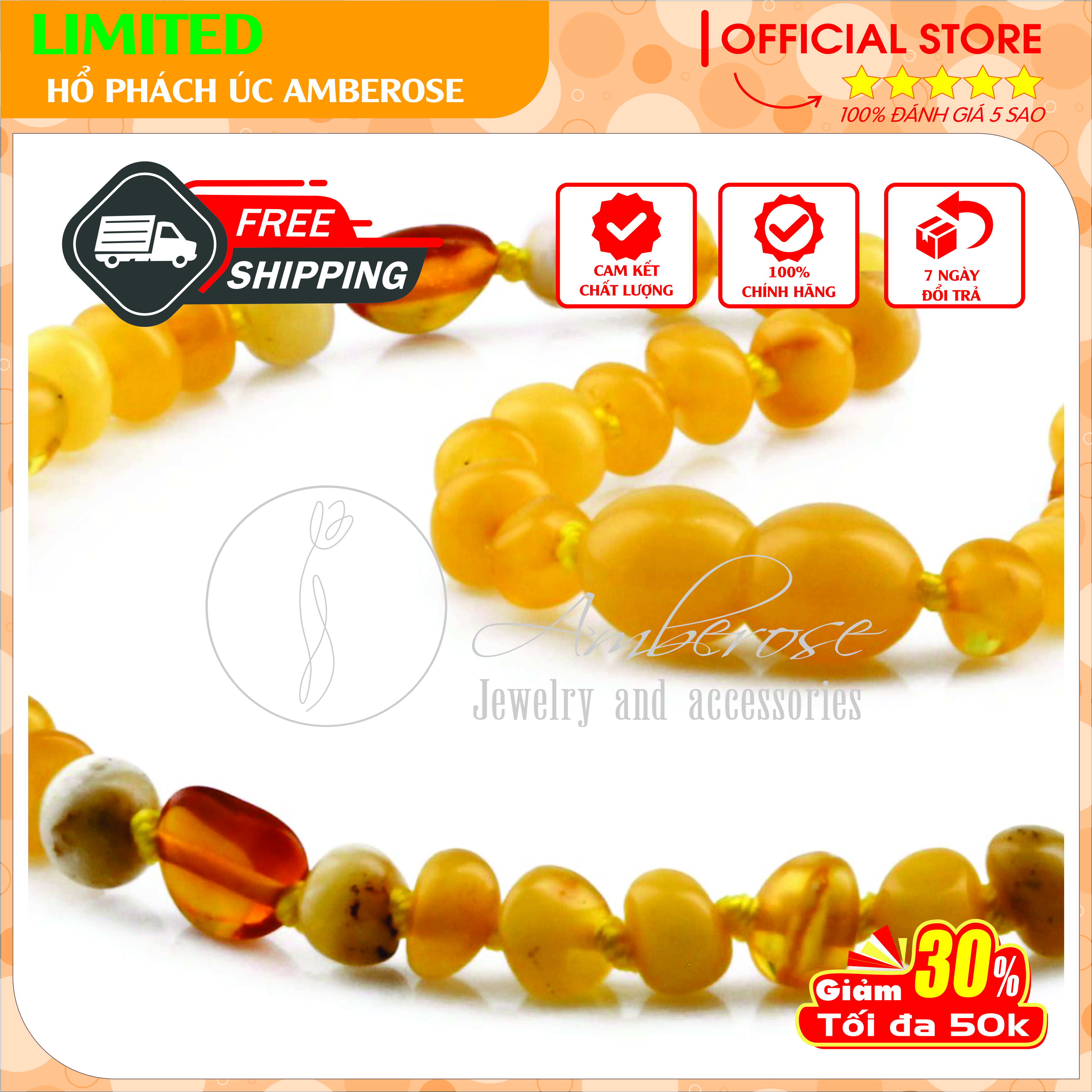 Vòng Cổ Hổ Phách Amber Úc Cho Bé 0 - 10 tuổi VCABLMT9