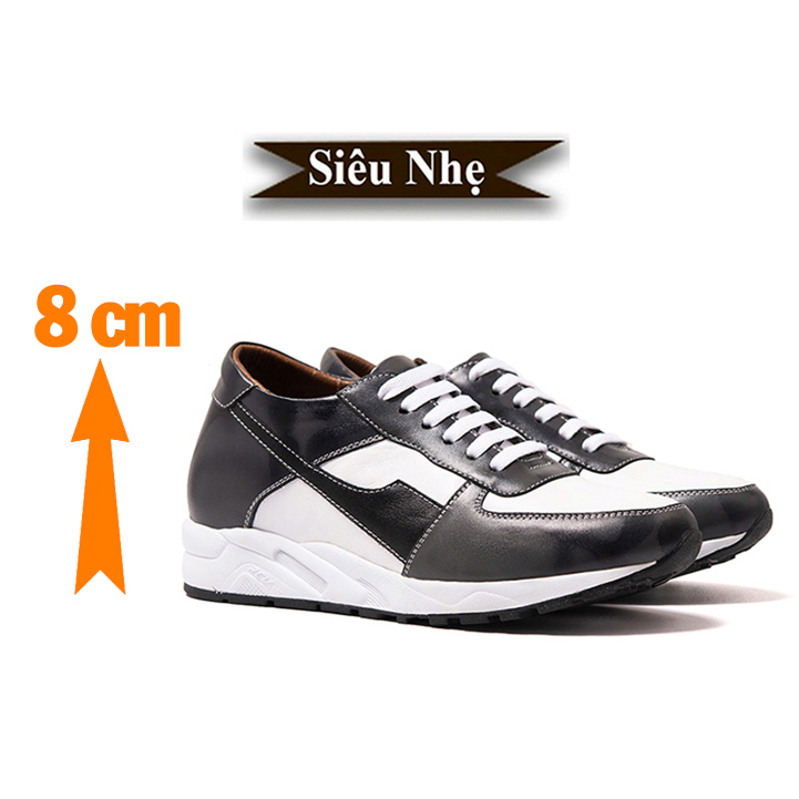 Giày Cao Nam Siêu Nhẹ T&TRA Tăng Cao 8Cm- T24 Trắng Xám- Chất Liệu Da Bò Cao Cấp, Phong Cách Thể Thao, Đế và Lót Tăng Cao Chất Liệu EVA Siêu Nhẹ, Trọng Lượng Nhẹ Hơn 30% So Với Đế Cao Su
