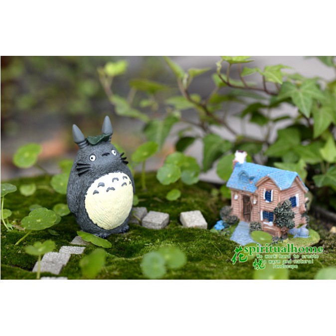 Mô hình Totoro lớn đội lá trên đầu trang trí tiểu cảnh, bonsai, làm móc khóa, DIY