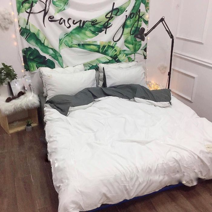 Bộ chăn ga gối Cotton cao cấp 1m6x2m trắng THC051