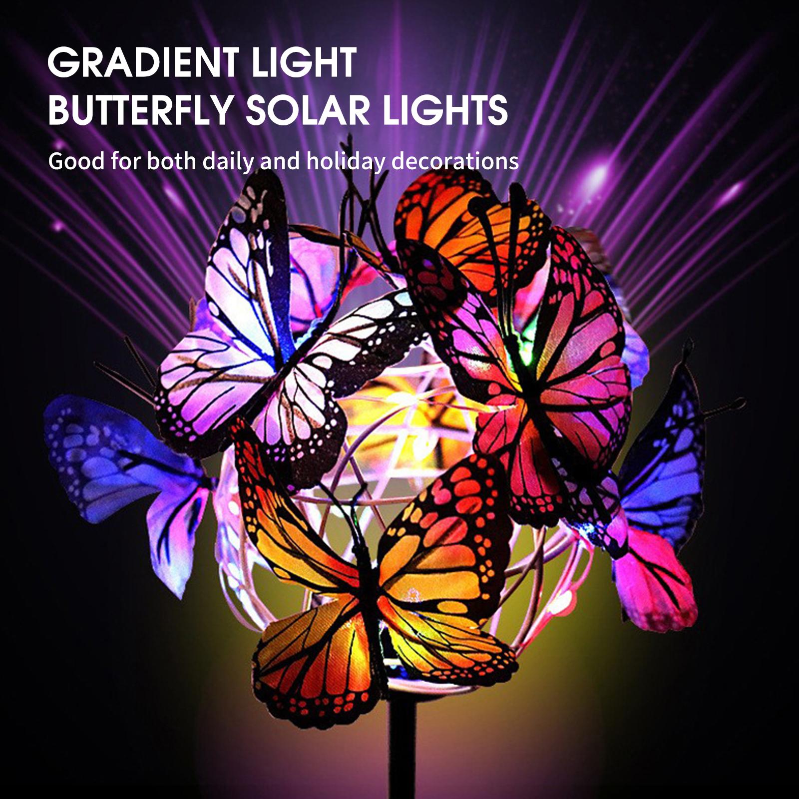 2 Pack Butterfly Solar Stakes Lights LED Solar Landscape Lights LED Garden Lights Waterproof Outdoor Stake Light