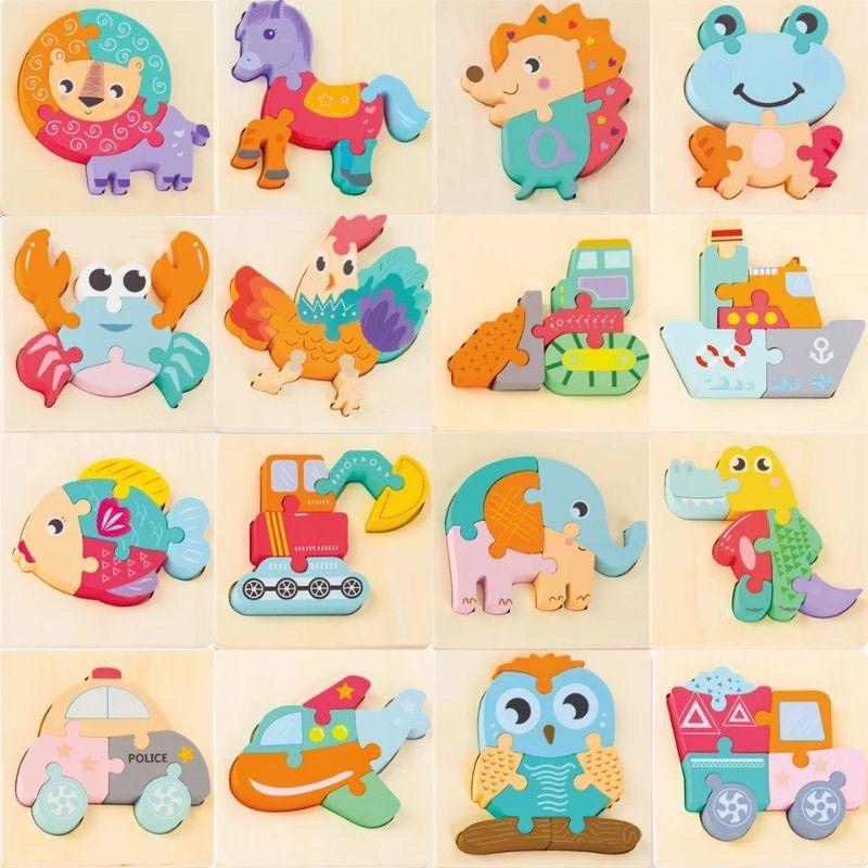 Tranh ghép hình 3d bằng gỗ cho bé 1 2 3 tuổi, Đồ chơi ghép hình gỗ nổi 3D ngộ nghĩnh, nhiều chủ đề