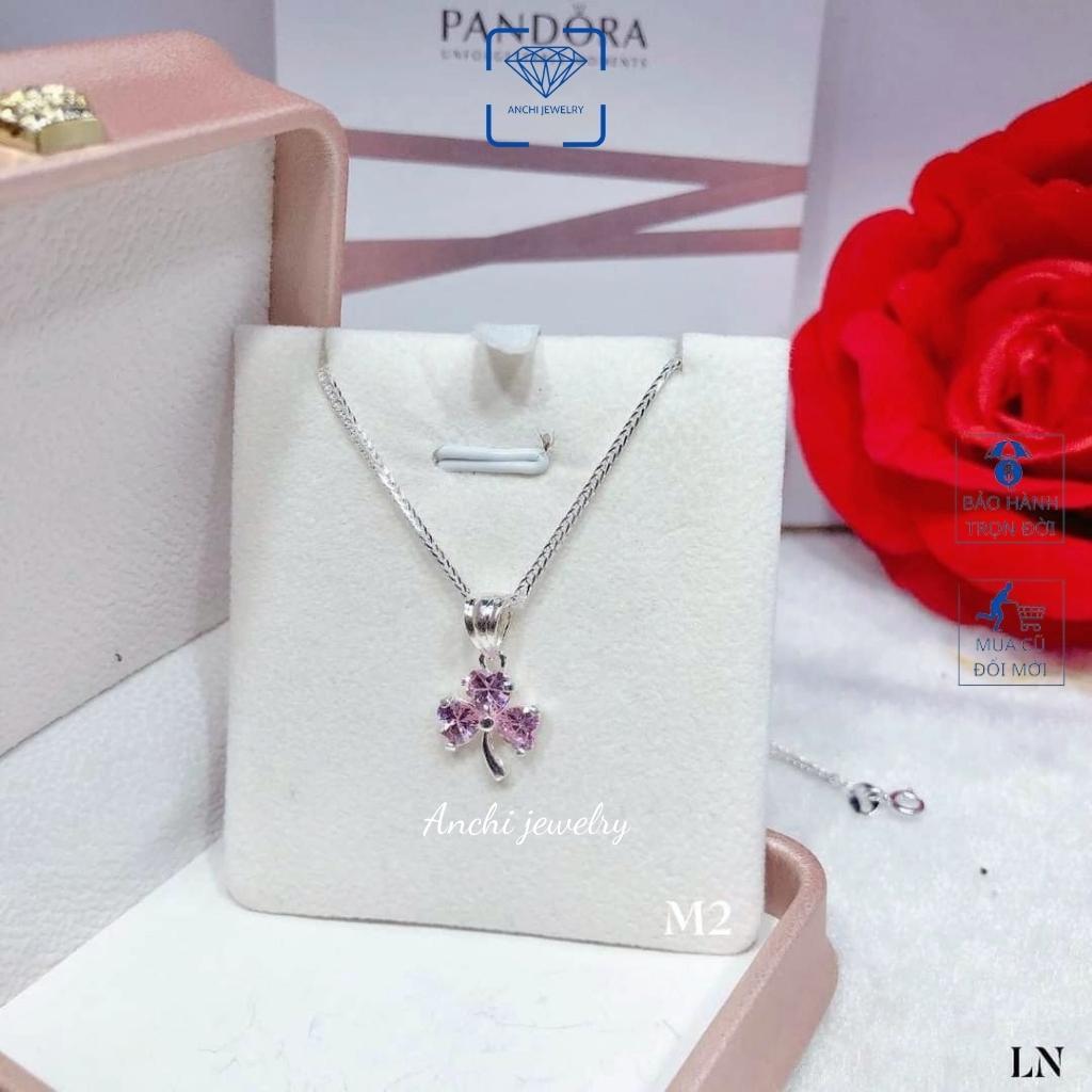 Dây chuyền nữ cỏ 3 lá đính đá nữ bạc thật đeo không đen màu đỏ xanh tím trắng - Anchi jewelry , quà 8 3