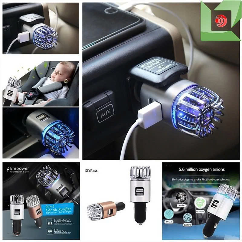 Máy Lọc KhônngKhí ÔTo Tạo Ion Âm – Khử Mùi, Kháng Khuẩn, Kèm 2 Cổng Sạc USB, đèn ốp trần