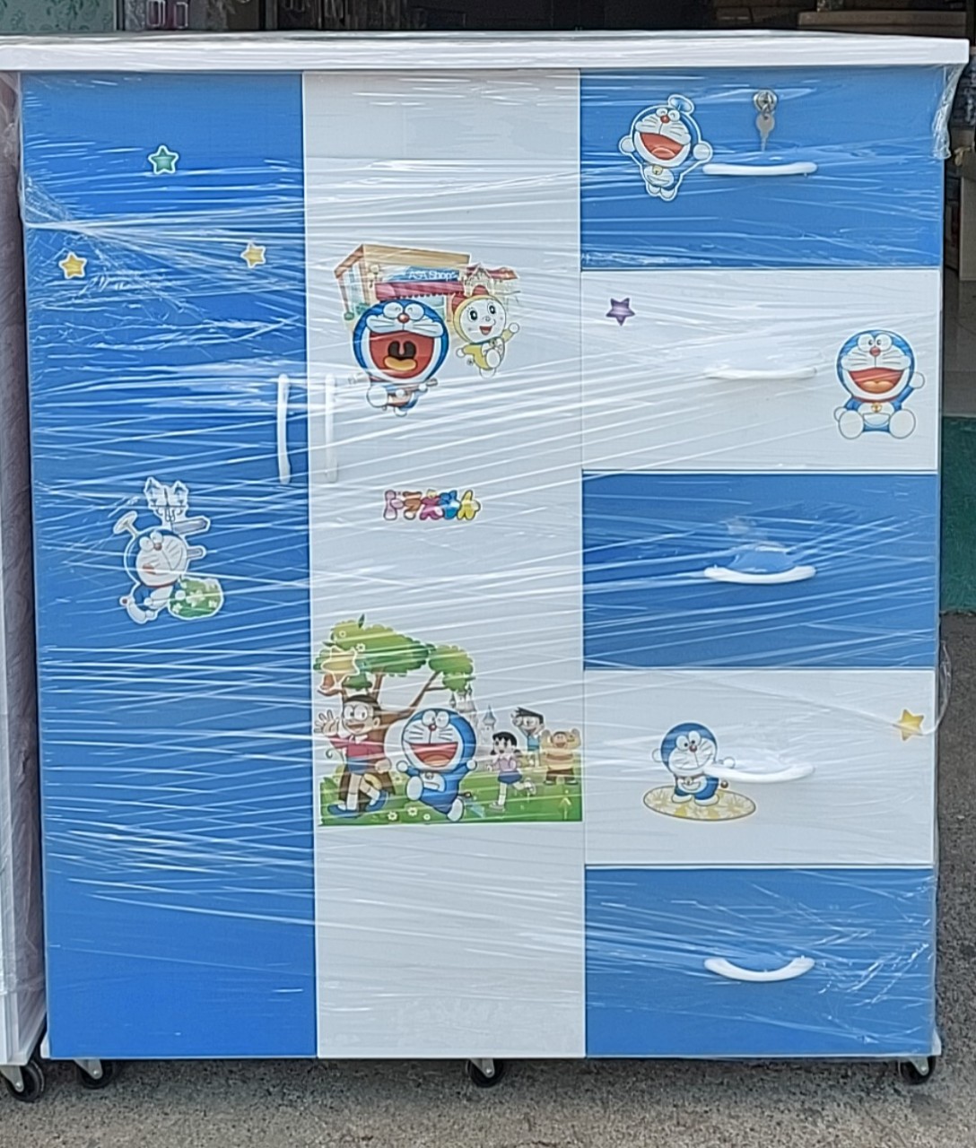 Tủ áo trẻ em nhựa loại tốt Jang Mi 1m05 x 1m2 x 45 cm - 2 cánh 5 ngăn