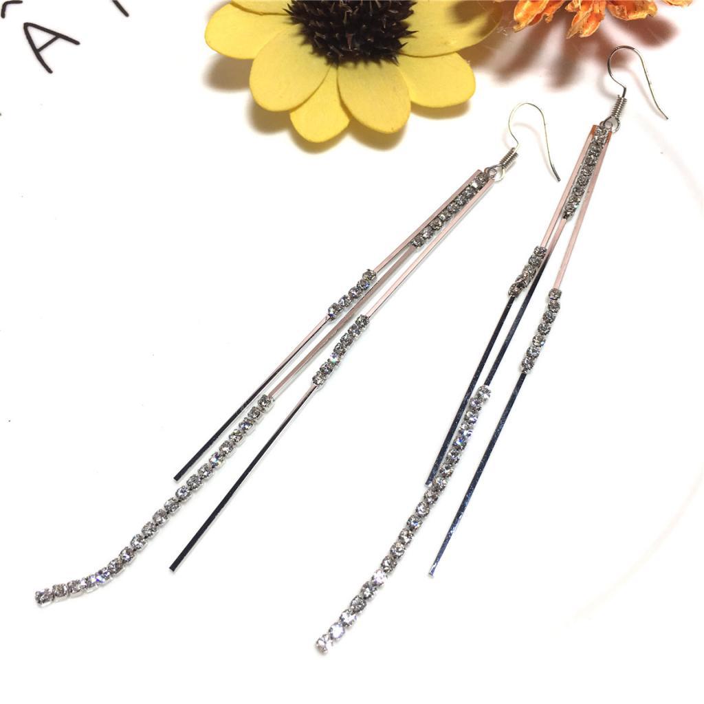 Silver Crystal Earrings Tassel Earrings Long Chain Pendant Earrings Gifts