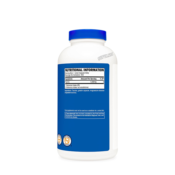 Nutricost Taurine Powder (250 Grams - 125 Servings) và (1000mg - 400 viên) Bột phục hồi cơ bắp, tăng sức mạnh, sức bền