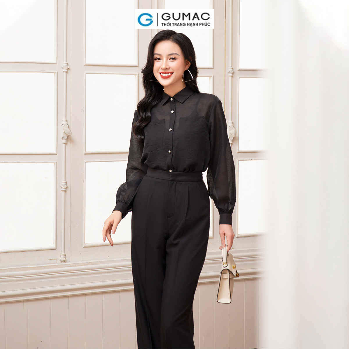 Áo sơ mi thắt nơ thời trang GUMAC AD10052
