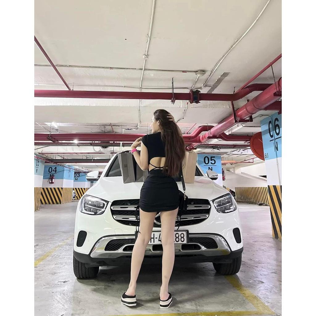 121 - SET THUN TAY NGẮN CỘT LƯNG CHÂN VÁY RÚT HAI MÀU