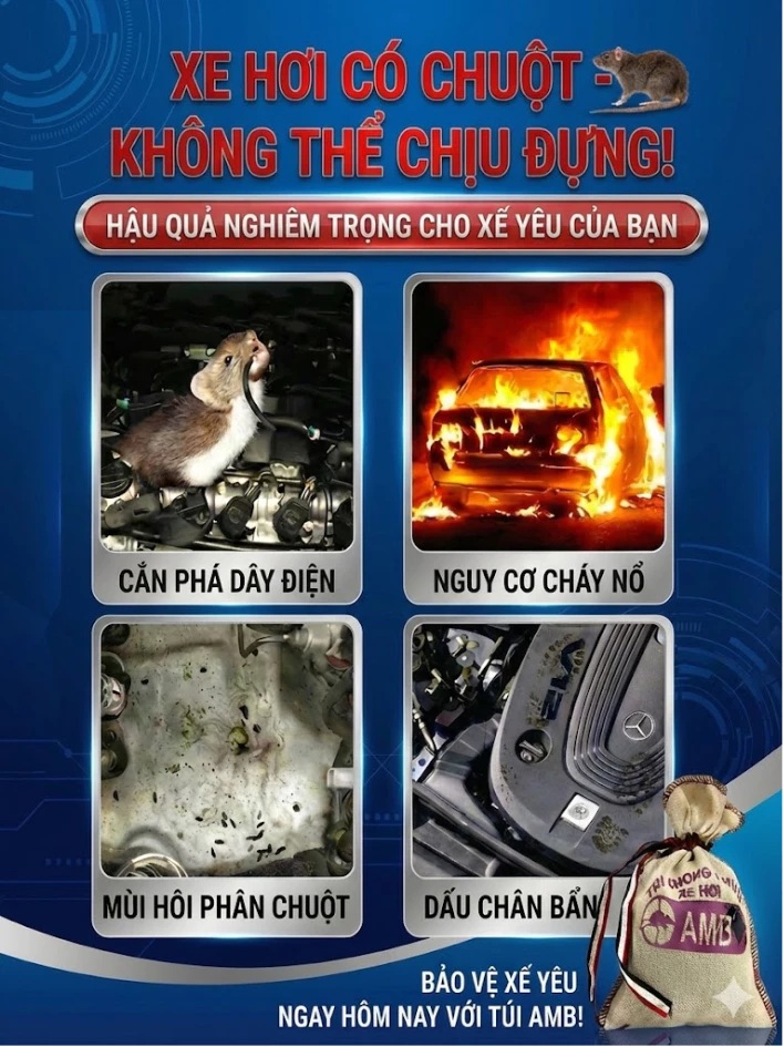 Túi chống chuột AMB chính hãng, đuổi chuột ô tô hiệu quả, ngăn chuột cắn dây điện