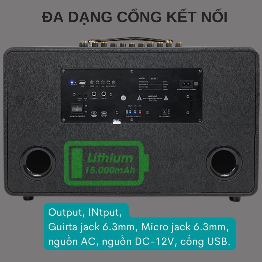 Loa kéo KCBOX S8 - Loa di động xách tay thùng gỗ bọc da công suất 500W, kết nối bluetooth 6.0 thế hệ mới tặng kèm micro chống hú - Hàng nhập khẩu