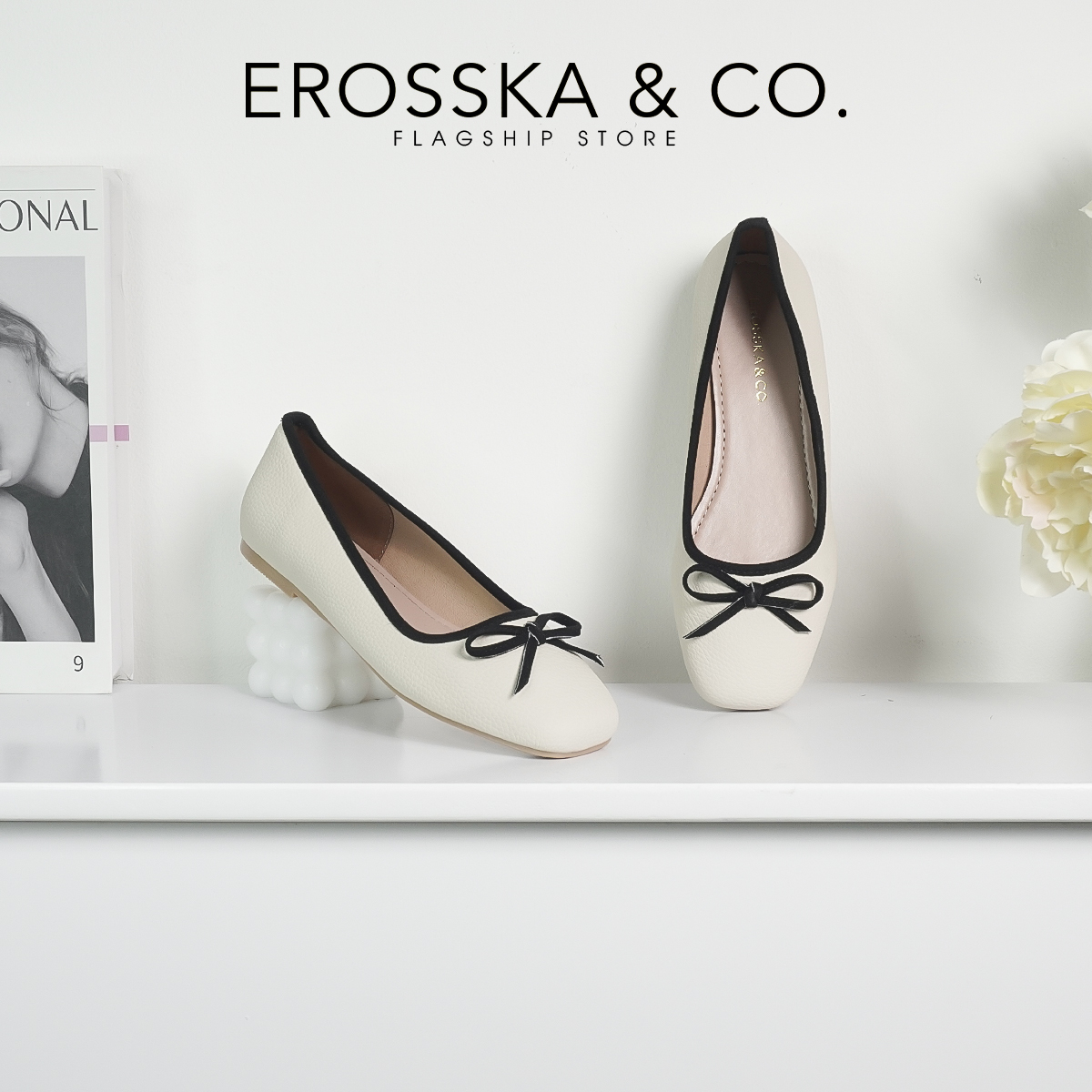 Erosska - Giày búp bê nữ đế bệt kiểu dáng đơn giản gắn nơ - EF017