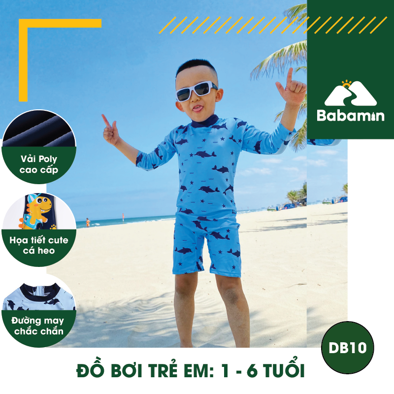 Đồ Bơi Trẻ Em Liền Thân 1 - 6 Tuổi - Babamin - Họa Tiết Cá Heo Dễ Thương - DB10