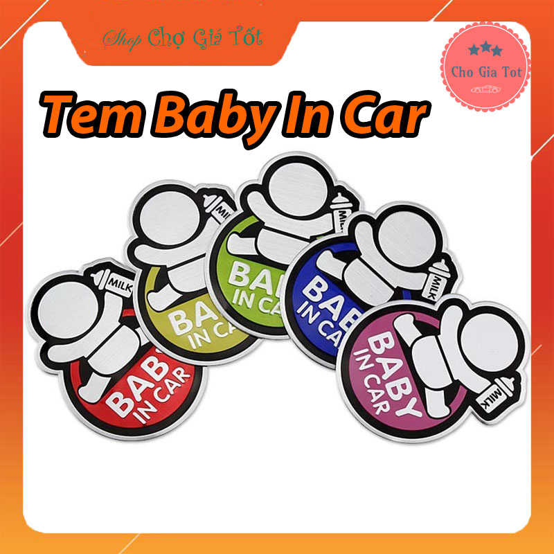 Tem dán Baby In Car bằng NHÔM trang trí ô tô xe hơi