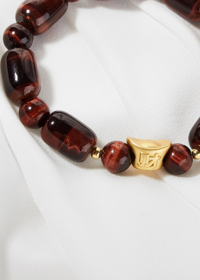 Vòng tay đá mắt hổ nâu đỏ phối thỏi vàng bạc mạ vàng Ngọc Quý Gemstone