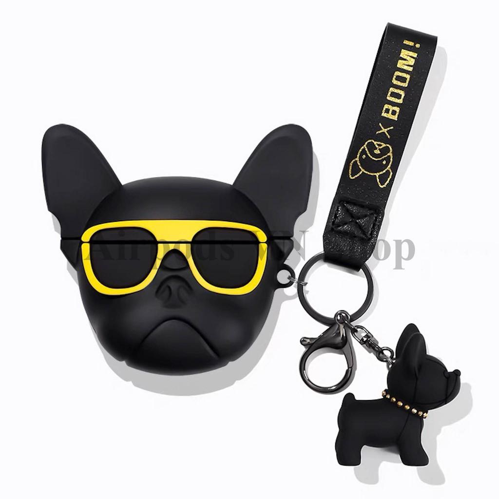 Bao Case Ốp dành cho Airpods 1/2 & Airpods Pro bulldog mang kính vàng siêu chất silicon cao cấp