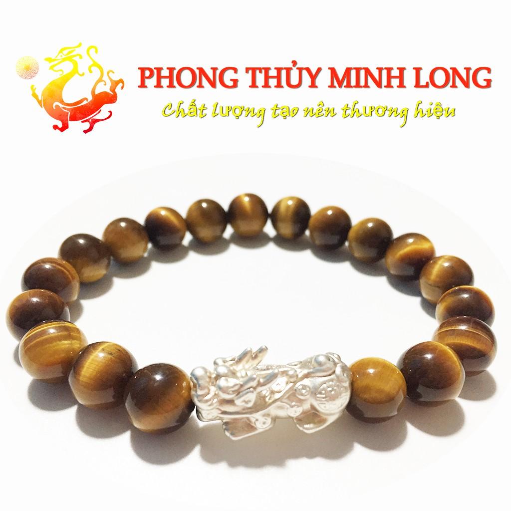 Vòng tay đá Mắt Hổ Vàng Nâu chất lượng 5A mix tỳ hưu Bạc hợp mệnh Kim và Thổ
