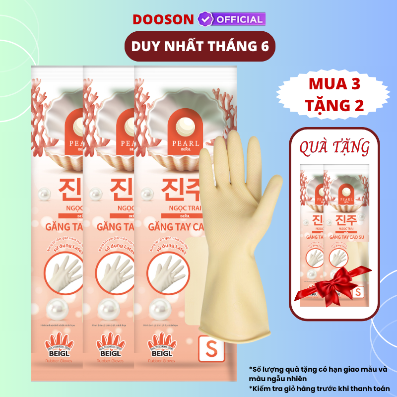 Mua 3 Tặng 2 - Găng Tay Cao Su Tay Lửng Ngọc Trai Hàn Quốc Size S