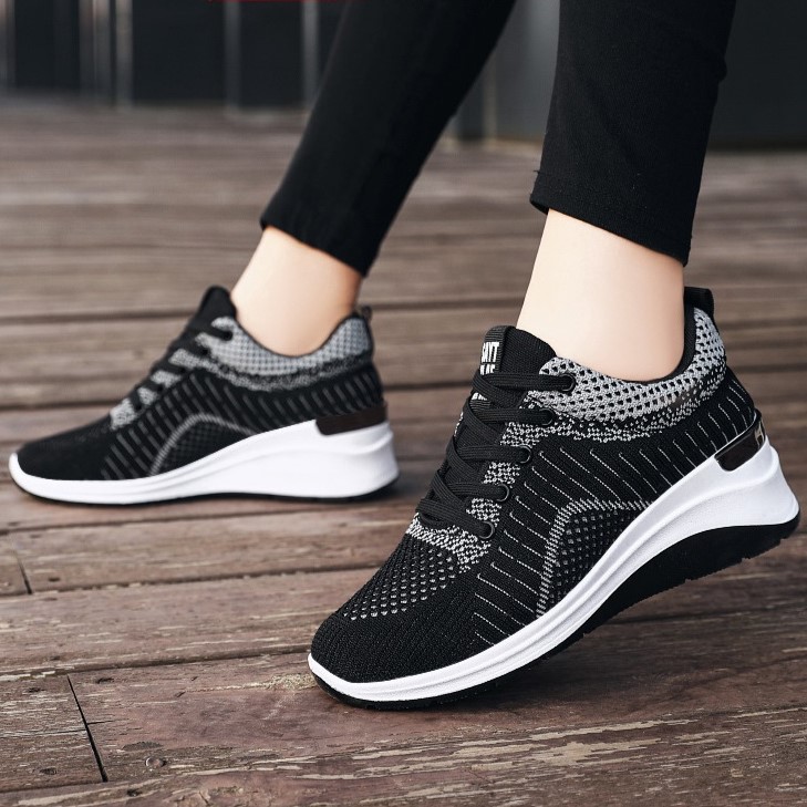 Giày thể thao nữ đế cao 5cm Sans260 màu hồng đen fullbox sneaker đẹp cá tính bigsize big size 40 41 êm chân thoáng khí