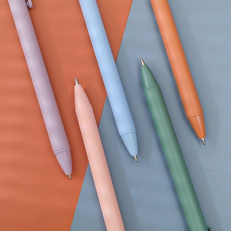 Bút bi gel bấm nhiều màu vỏ Morandi cổ điển, ngòi 0.5mm MỰC NƯỚC ĐEN - VPP Thiên Ái