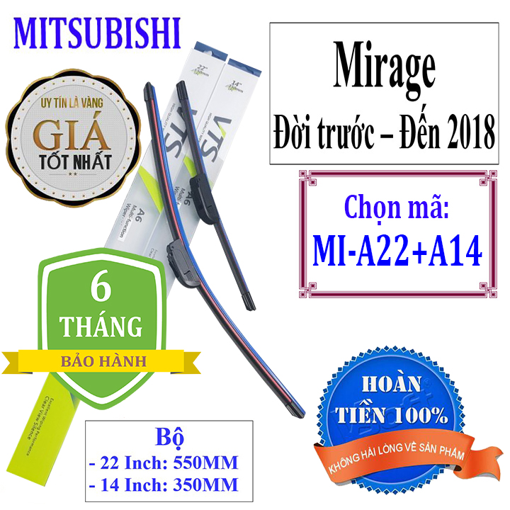 Bộ 2 thanh gạt nước mưa ô tô, xe hơi chất liệu Nano xương mềm dành cho các dòng xe Mitsubishi