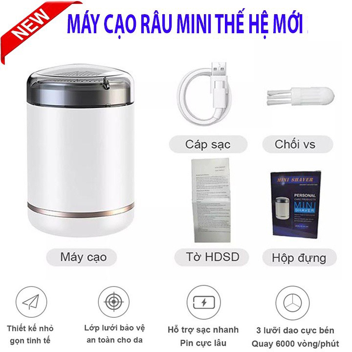 Dao Cạo Râu Điện Mini, Máy Cạo Râu Nam Bỏ Túi 3 Lưỡi Siêu Nhỏ Gọn, Không Dây Công Nghệ Nhật Bản, Không Trầy Xước, Chống Nước, Sạc Nhanh