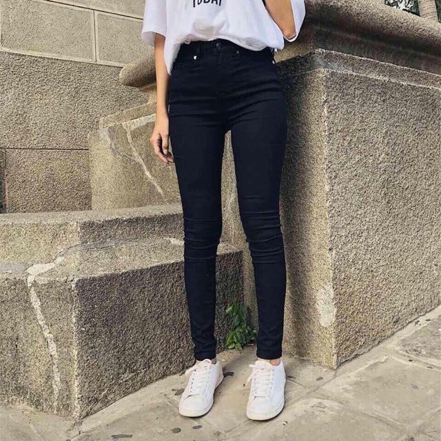 Jeans đen, skinny jeans cạp cao giãn nhiều