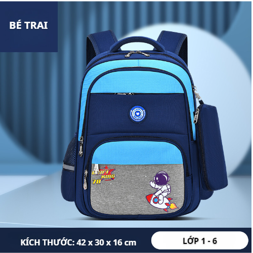 Balo Happy BH Kids, có tặng kèm hộp bút, chống gù, chống thấm nước , có phản quang, thiết kế theo tiêu chuẩn Nhật Bản