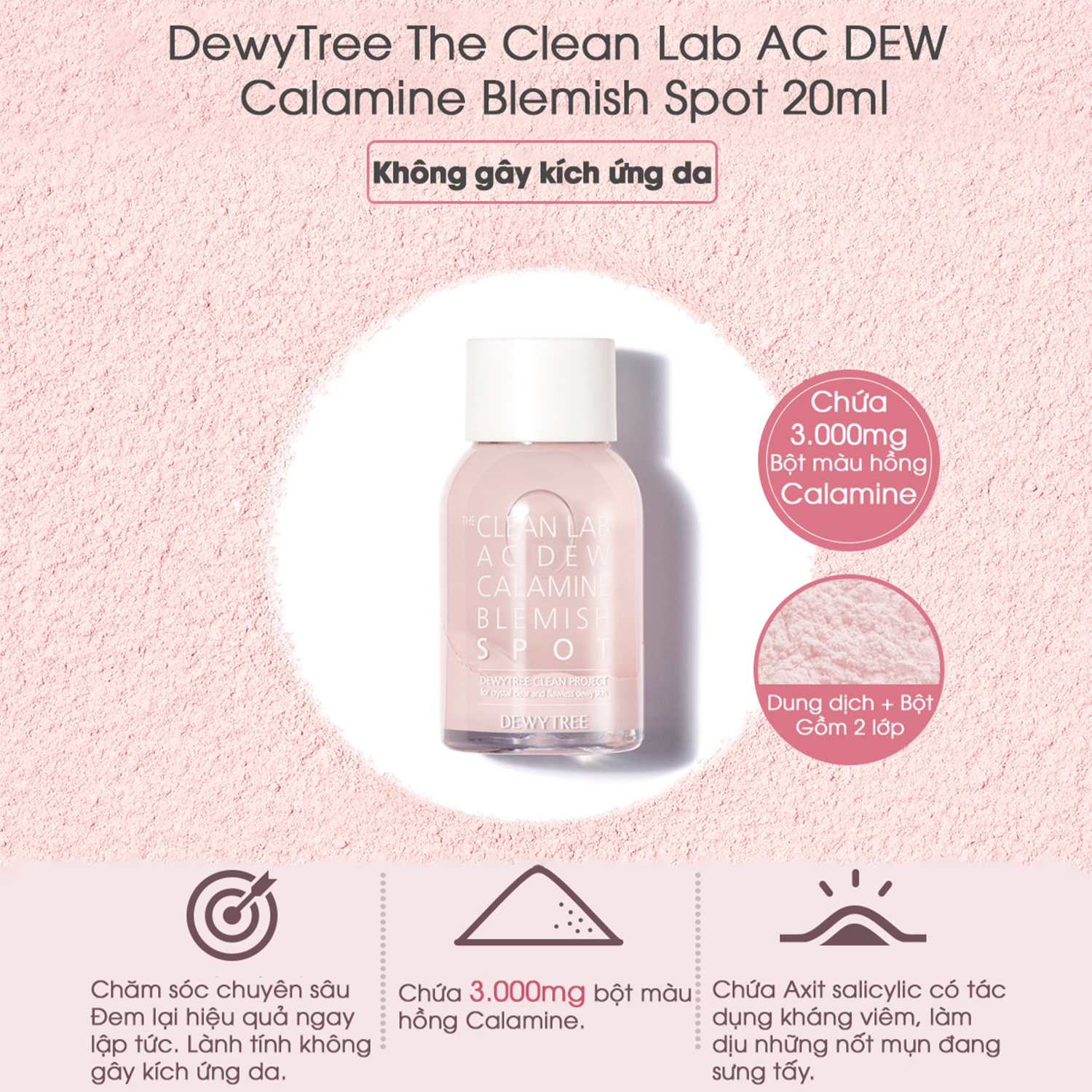 Serum Tinh Chất Chấm Mụn Lành Tính Nhanh Xẹp Mụn Chống Thâm Và Sẹo Rỗ DewyTree The Clean Lab AC DEW Calamine Blemish Spot 20ml