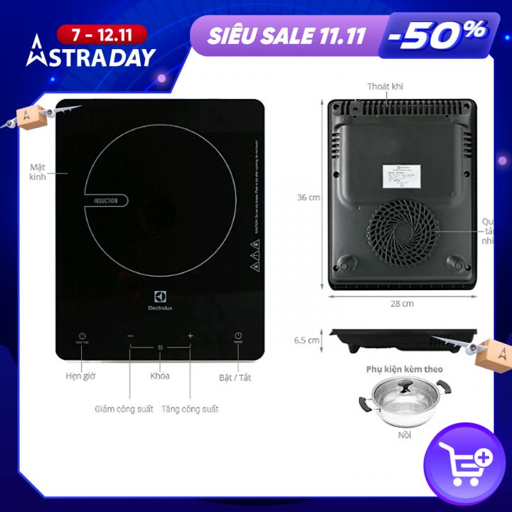 [HÀNG CHÍNH HÃNG]Bếp từ Electrolux ETD29KC/ETD29MKC/ETD29PKB công suất 2000w tặng nồi lẩu đi kèm