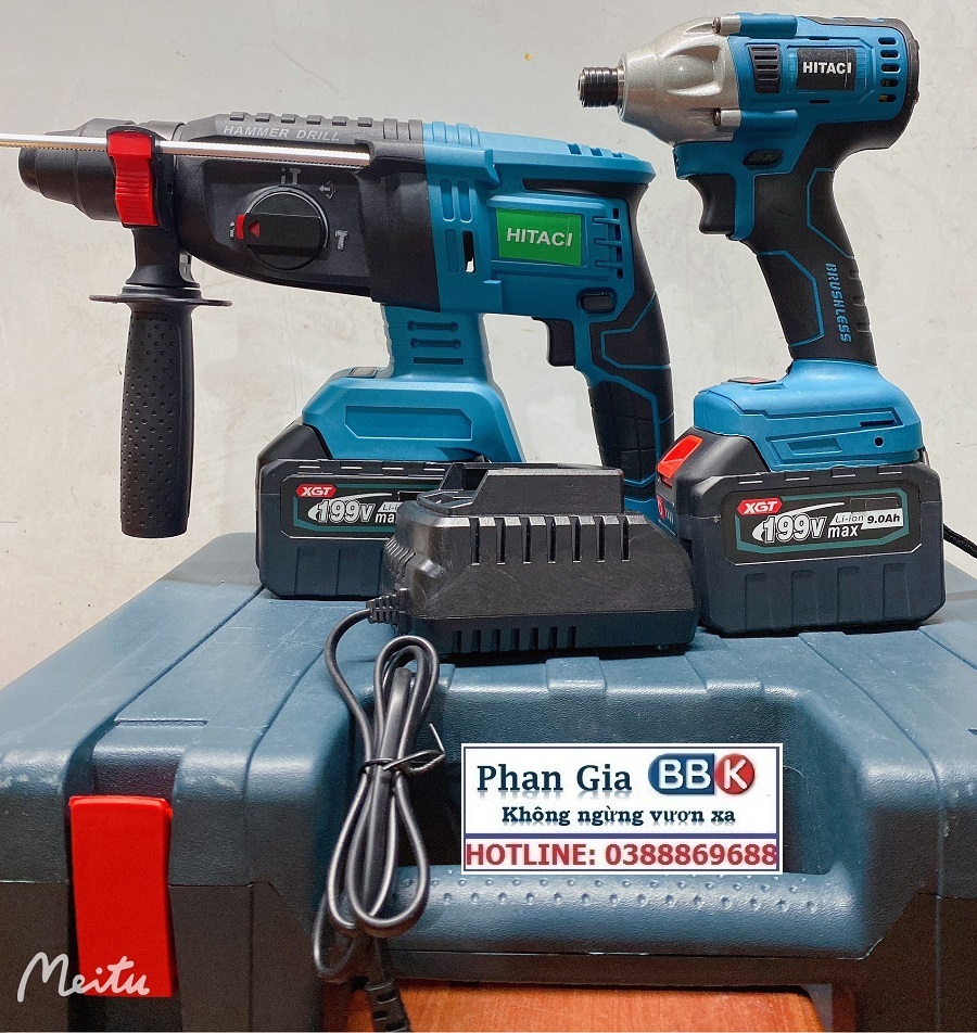 Bộ Combo 2 Máy Khoan Gồm Máy Khoan Đục Bê Tông Và Máy Chuyến Vít 199V - Động Cơ Không Chổi Than - Tặng Hộp Đựng