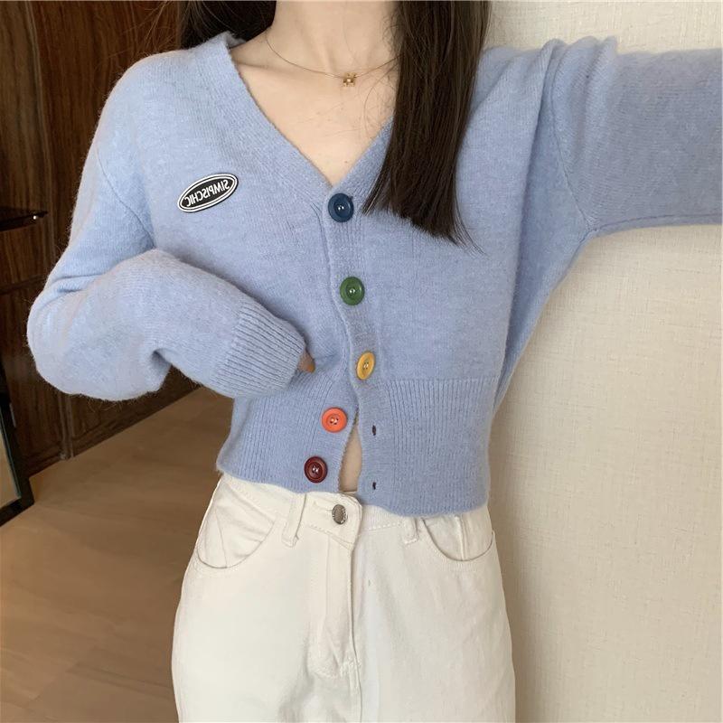 Áo Khoác Cardigan Dệt Kim Tay Dài Cổ Chữ V Nhiều Màu Sắc Phong Cách Hàn Quốc Cho Nữ
