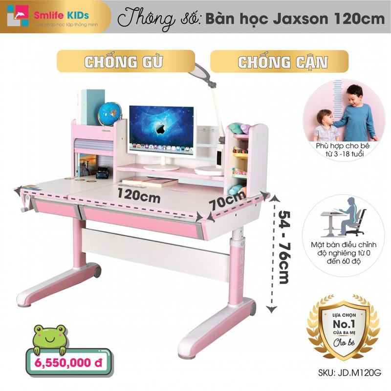 Bộ bàn ghế học sinh cấp 3 SMLIFE HARVARD - Hồng | Bàn: 120cm x 70cm x 54-76cm (mặt bàn nâng hạ) | Ghế: D44 x R40cm x C82-100cm