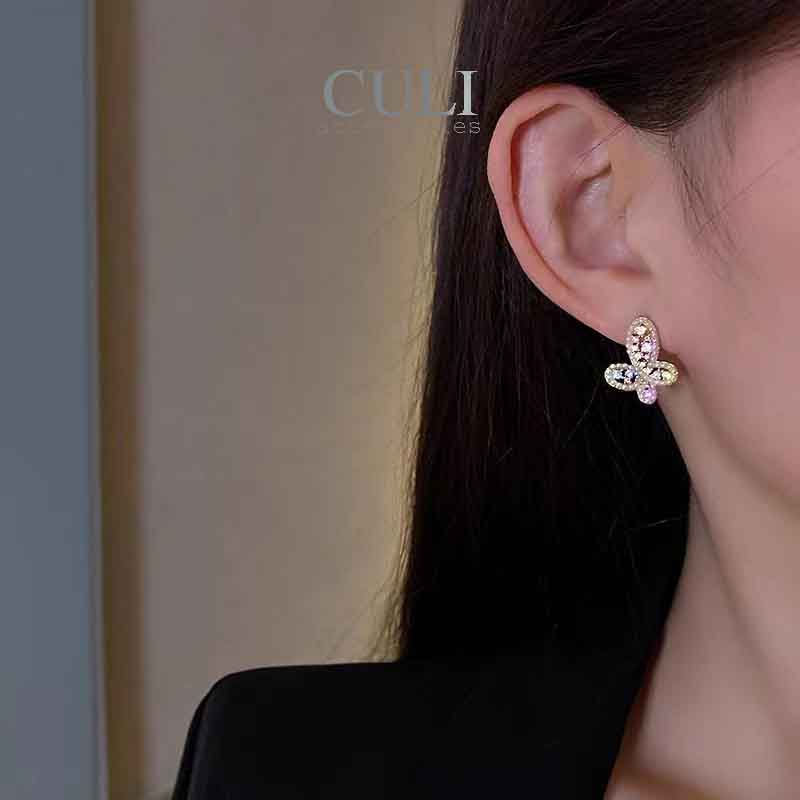 Khuyên tai, Bông tai thời trang hình bướm kết hạt traiHT690 - Culi accessories