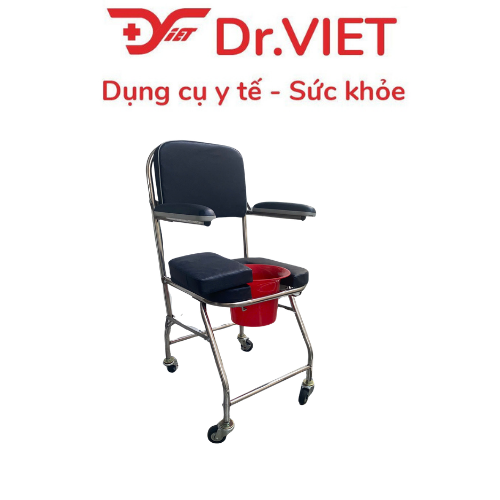 Ghế bô vệ sinh mặt nệm có bánh xe - PKGVS02 - Ghế bô hỗ trợ người bệnh đi vệ sinh tại chỗ