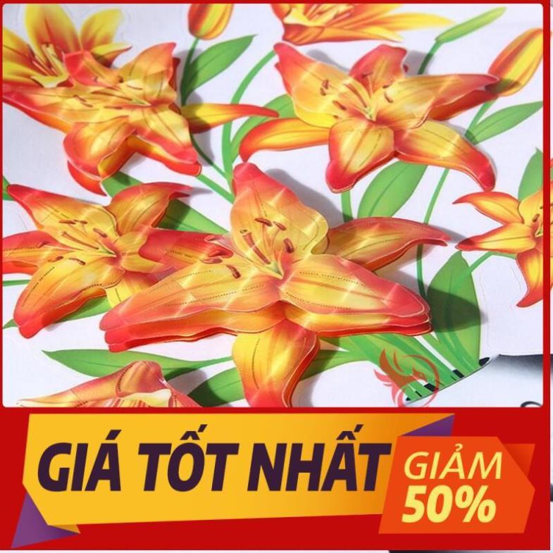 Tranh dán tường 3D treo phòng khách, phòng ngủ trang trí đẹp hình bình lọ hoa hồng/sen/trà/đào