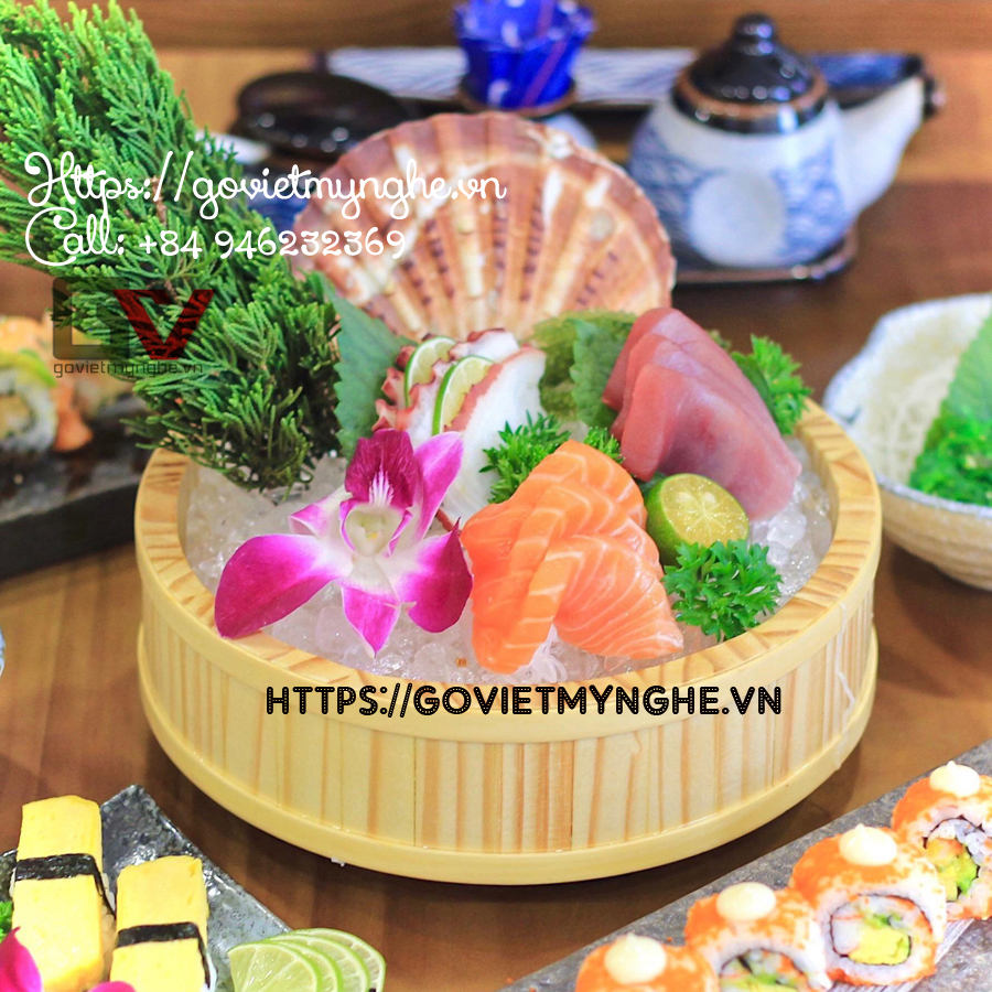 Khay Tròn Gỗ Trang Trí Sushi - Sashimi Nhật Bản 20cm