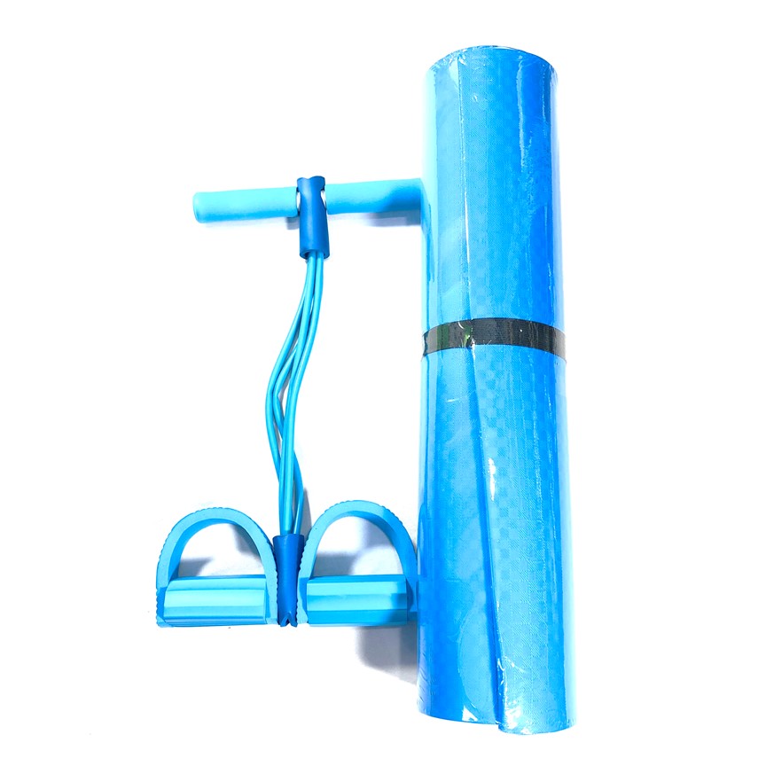 Bộ dây kéo tập cơ bụng cao su + Thảm tập Yoga 4mm