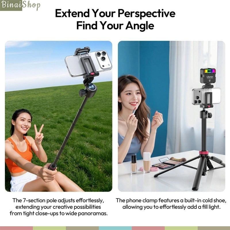 Ulanzi MT-44 - Tripod Mini Cho Máy Ảnh, Điện Thoại, Tải Trọng 1.5 Kg, Chiều Cao Tối Đa 109cm - Hàng chính hãng