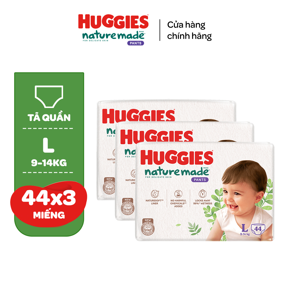 Thùng 3 Gói Tãbỉm Quần Huggies Platinum Naturemade M58 L44 Xl38 Xxl26 - L44