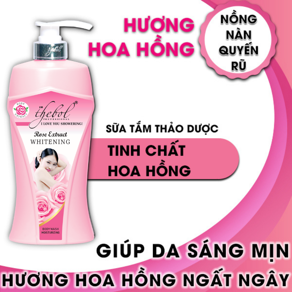 Sữa tắm nước hoa tinh chất hoa hồng thảo dược dưỡng ẩm trắng da Thebol 900g + Sữa tắm kem trắng hạt massage chiết xuất Hoa Hồng Trắng Thebol 226g