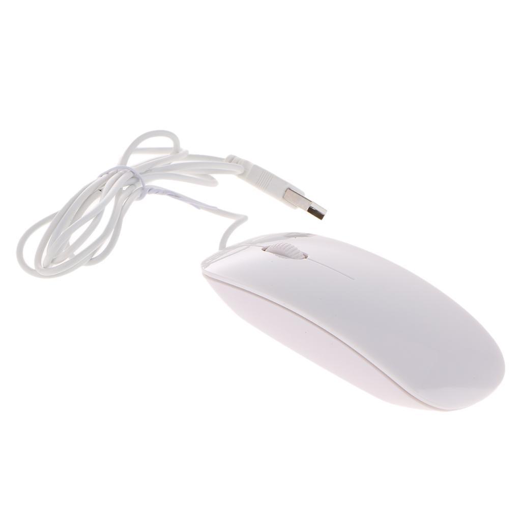 Thin Slim USB Optical Wired Mouse for PC Laptop Windows Apple- White