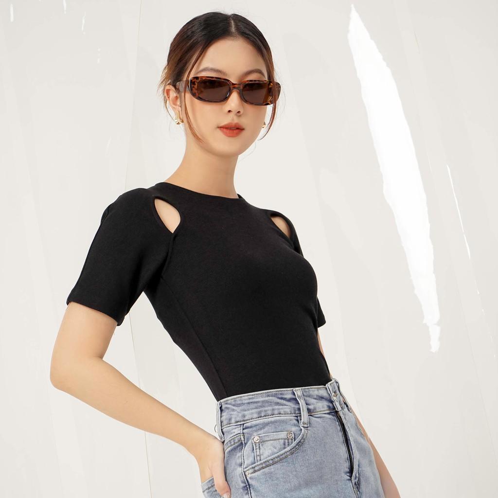 Áo kiểu dệt kim nữ Méo shop croptop ngắn tay cổ tròn Hetty