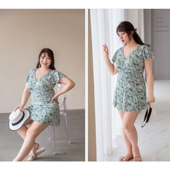 Bộ đồ bơi nữ liền thân dáng váy họa tiết lá có size lớn