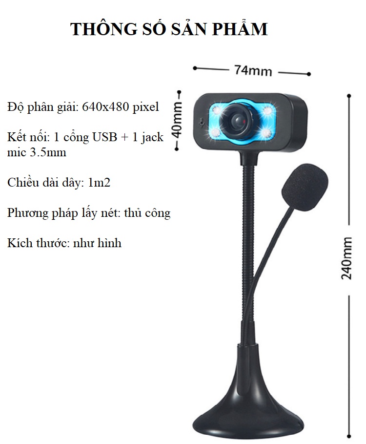 Webcam Tích Hợp Micro Thu Âm M4, Có Đèn Led Hỗ Trợ Lấy Sáng và Hỗ Trợ Lấy Nét Thủ Công - Sản Phẩm Bổ Trợ Dạy Và Học Online - Hàng Nhập Khẩu