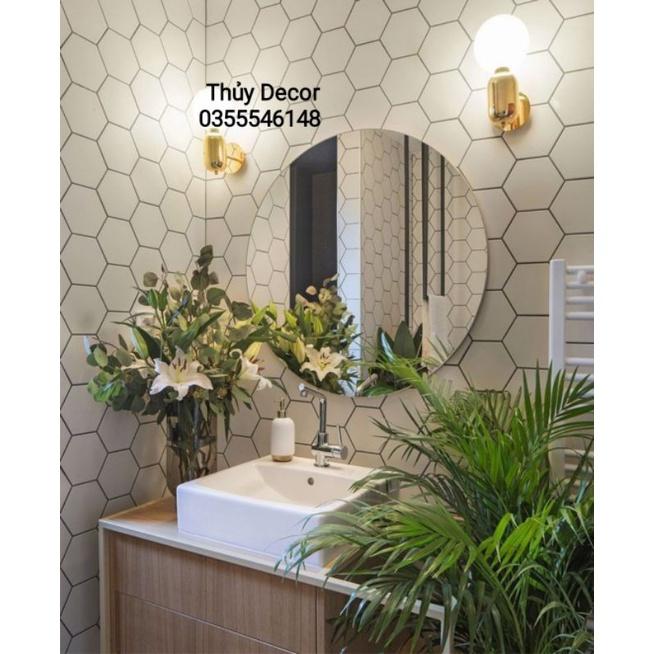 Gương tròn dán tường, gương treo dây đay Decor kích thước 40cm, 50cm