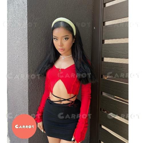 Aó croptop tay dài đỏ chân váy đen basic ôm eo cột dây tôn dáng trendy thời trang nữ carrotxindep